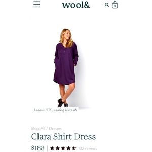 Wool& Clara Shirt Dress. NWOT aubergine color. Size XL